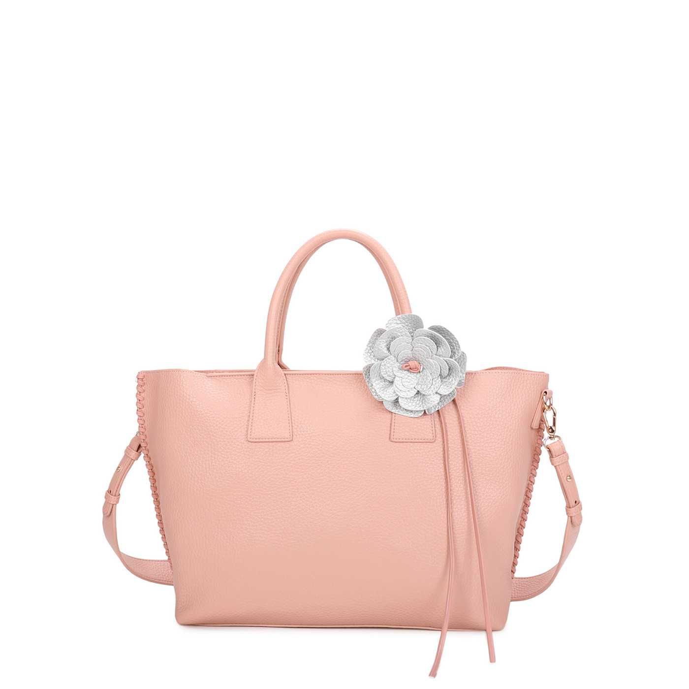 Borsa Shopper con fiore e cucitura