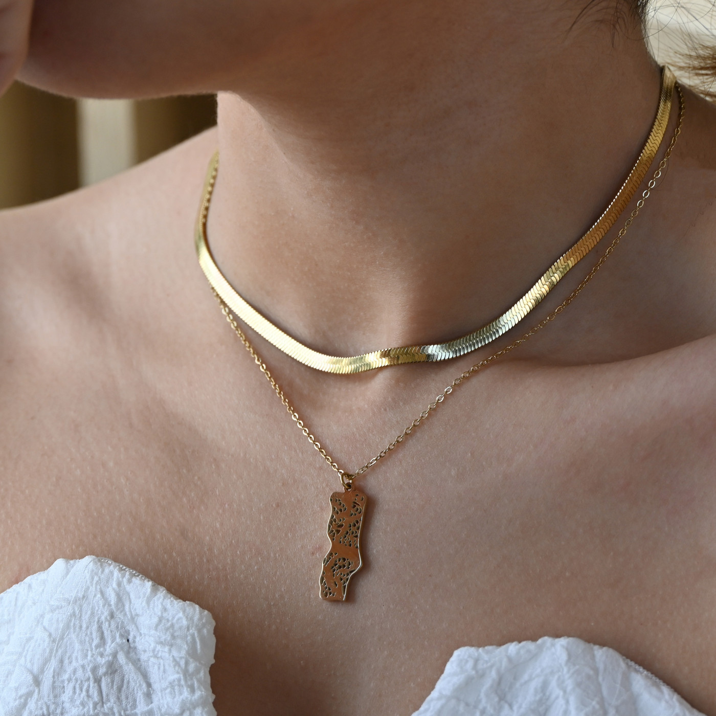 Delicate Portugal map necklace