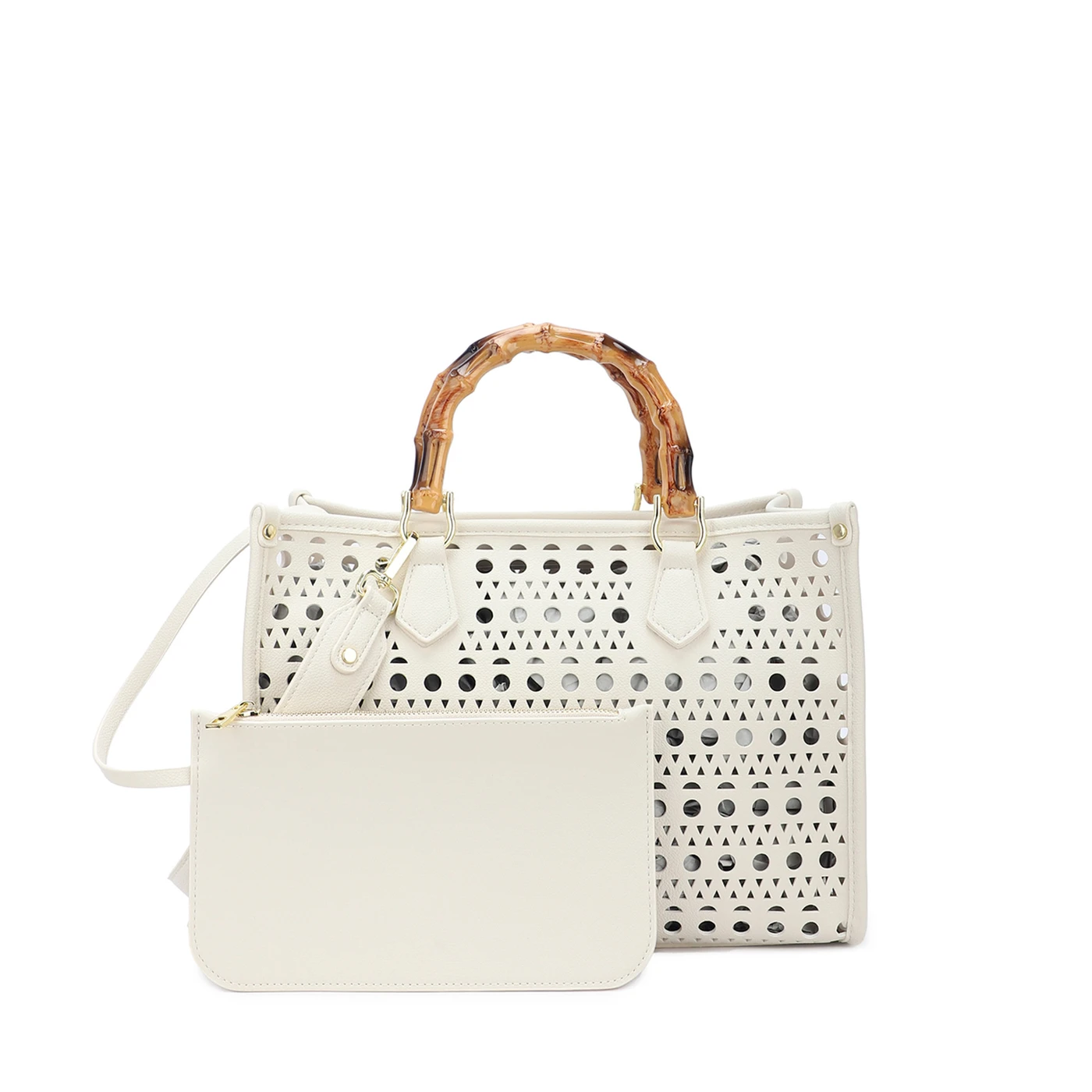 Shopper bag with wooden handle