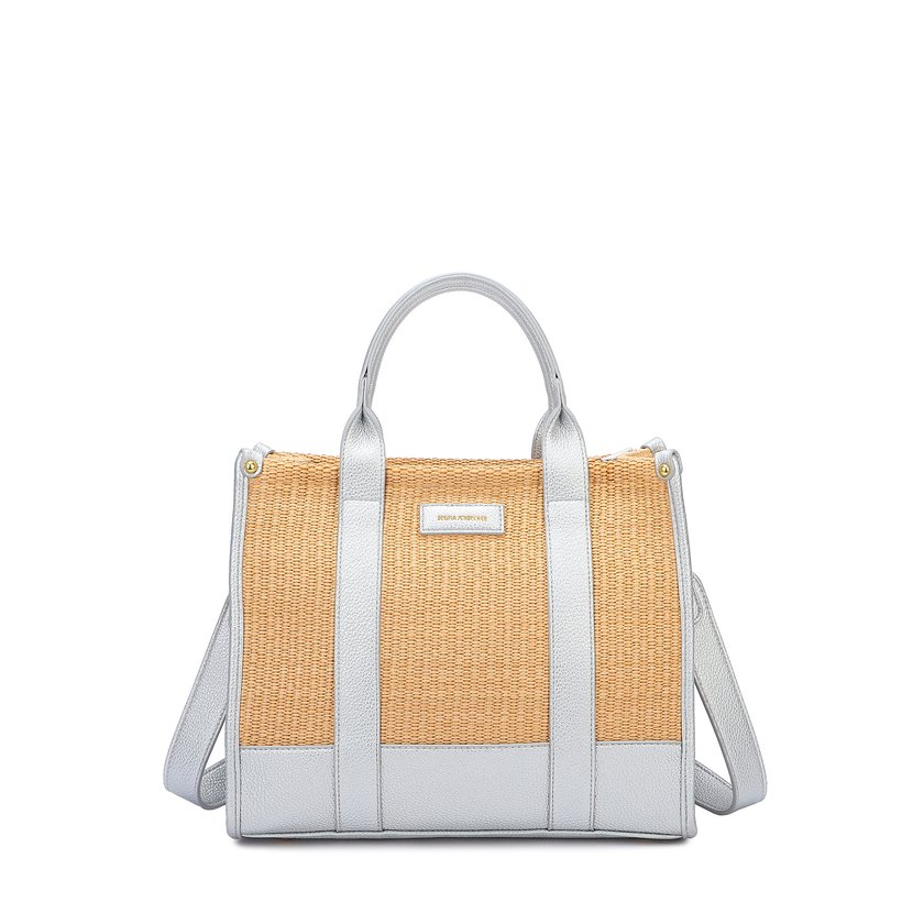 Rectangular raffia shopper bag