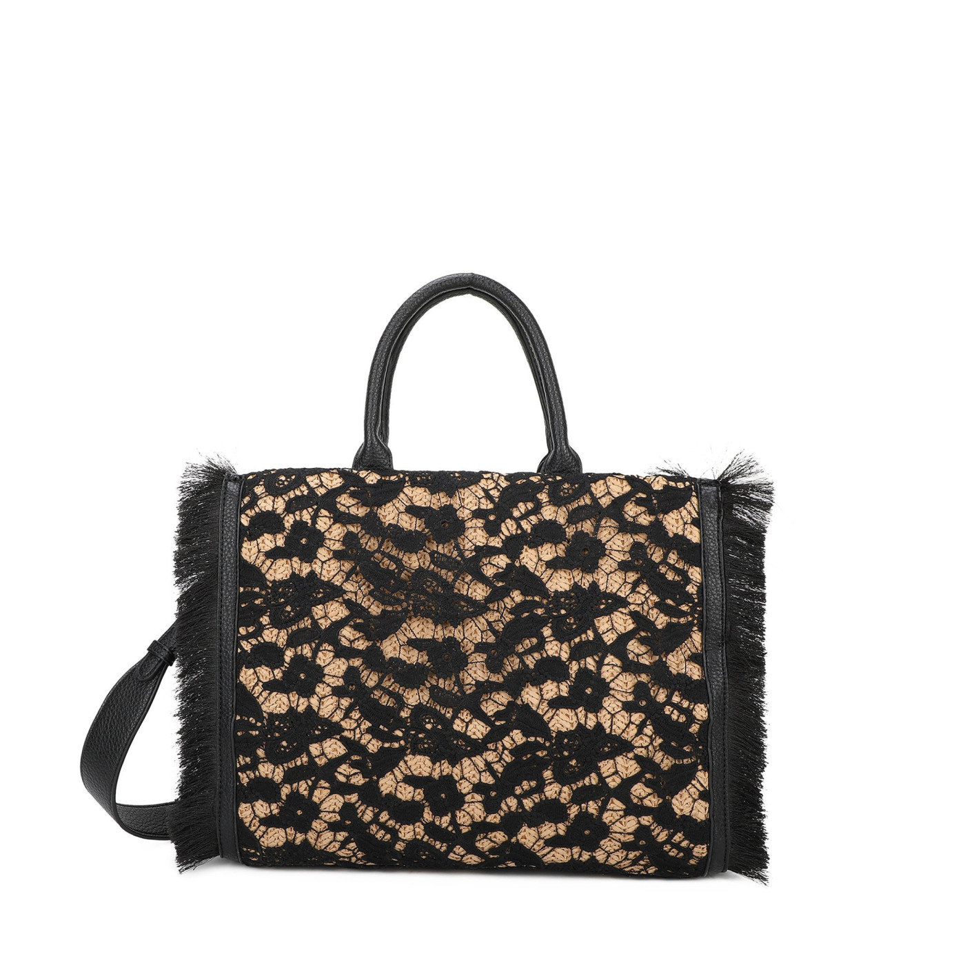 Borsa Shopper in rafia con fiori