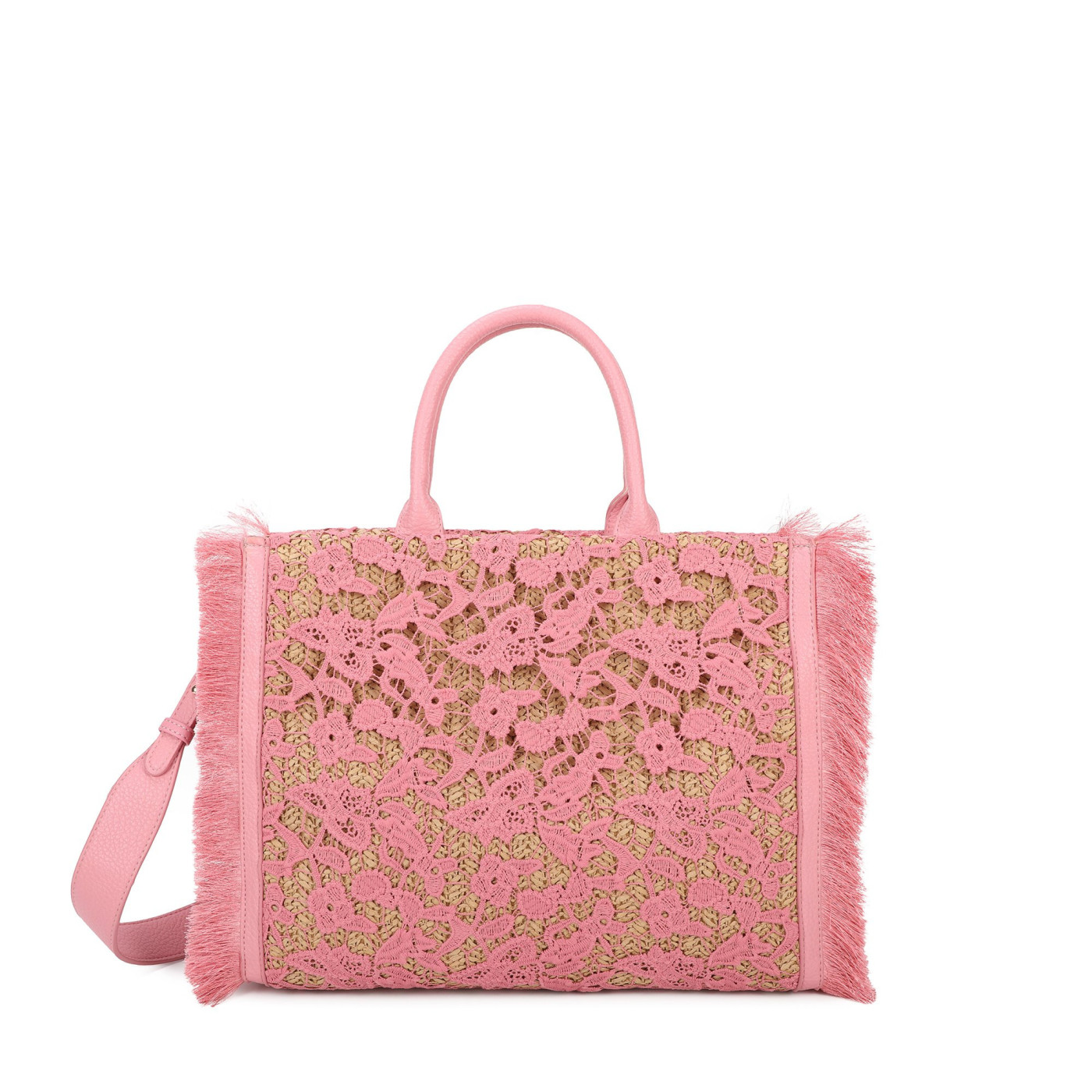 Raffia shopper bag with flowers