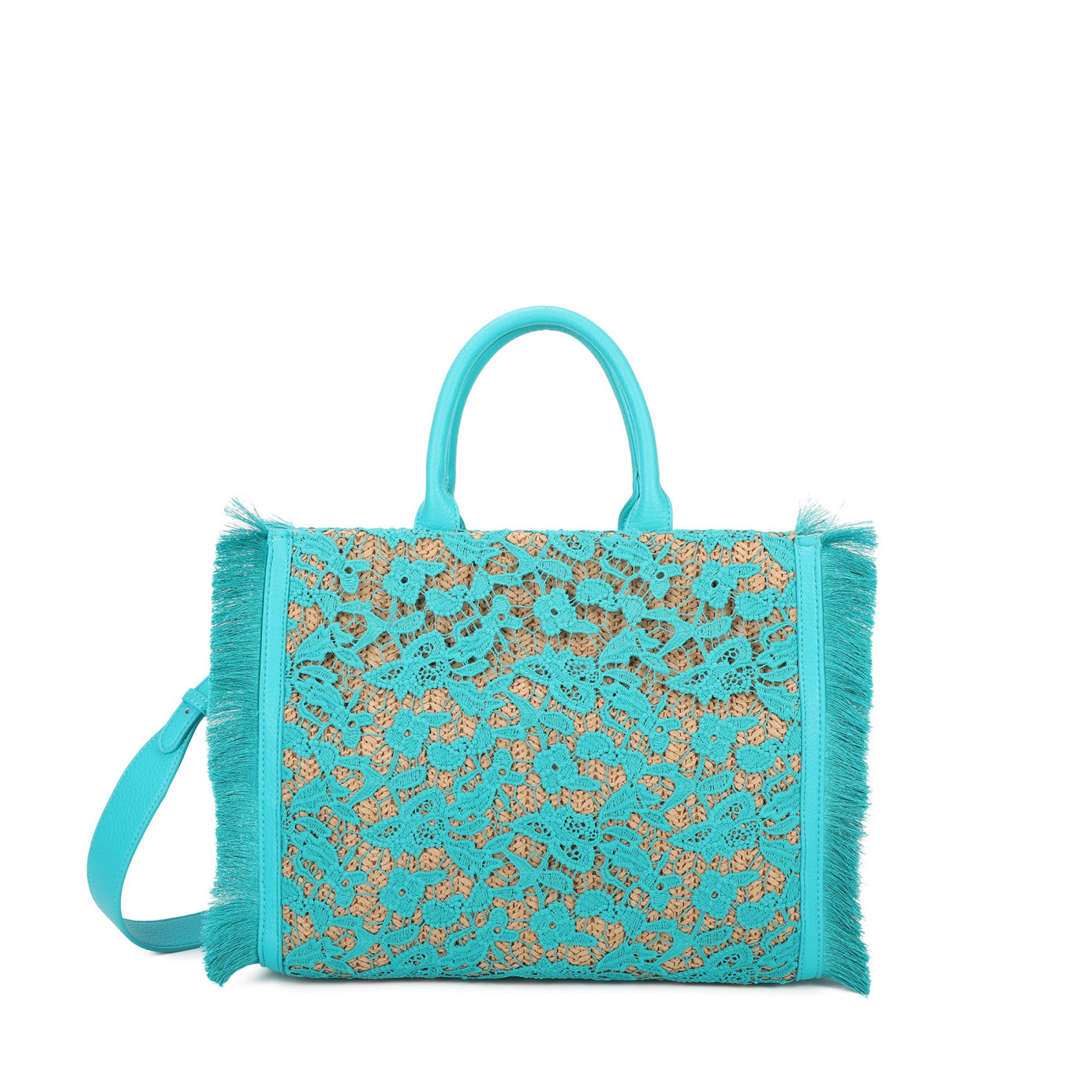 Raffia shopper bag with flowers