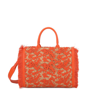 Raffia shopper bag with flowers