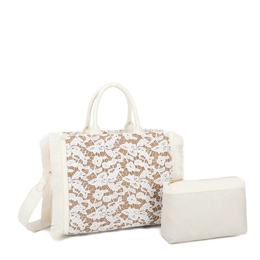 Borsa Shopper in rafia con fiori