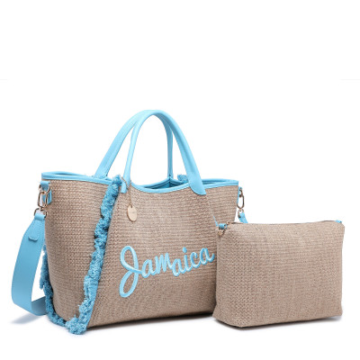 Raffia bag with the word Jamaica