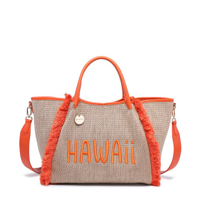 Bolso en rafia con palabra Hawaii