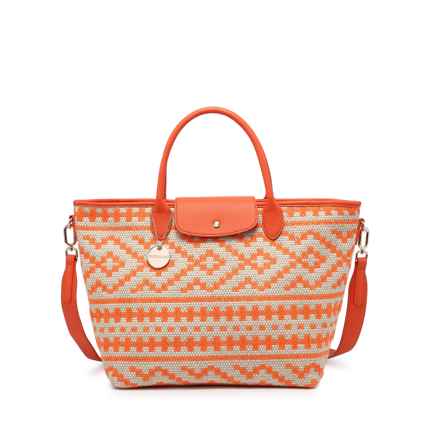 Patterned shopper bag with closure