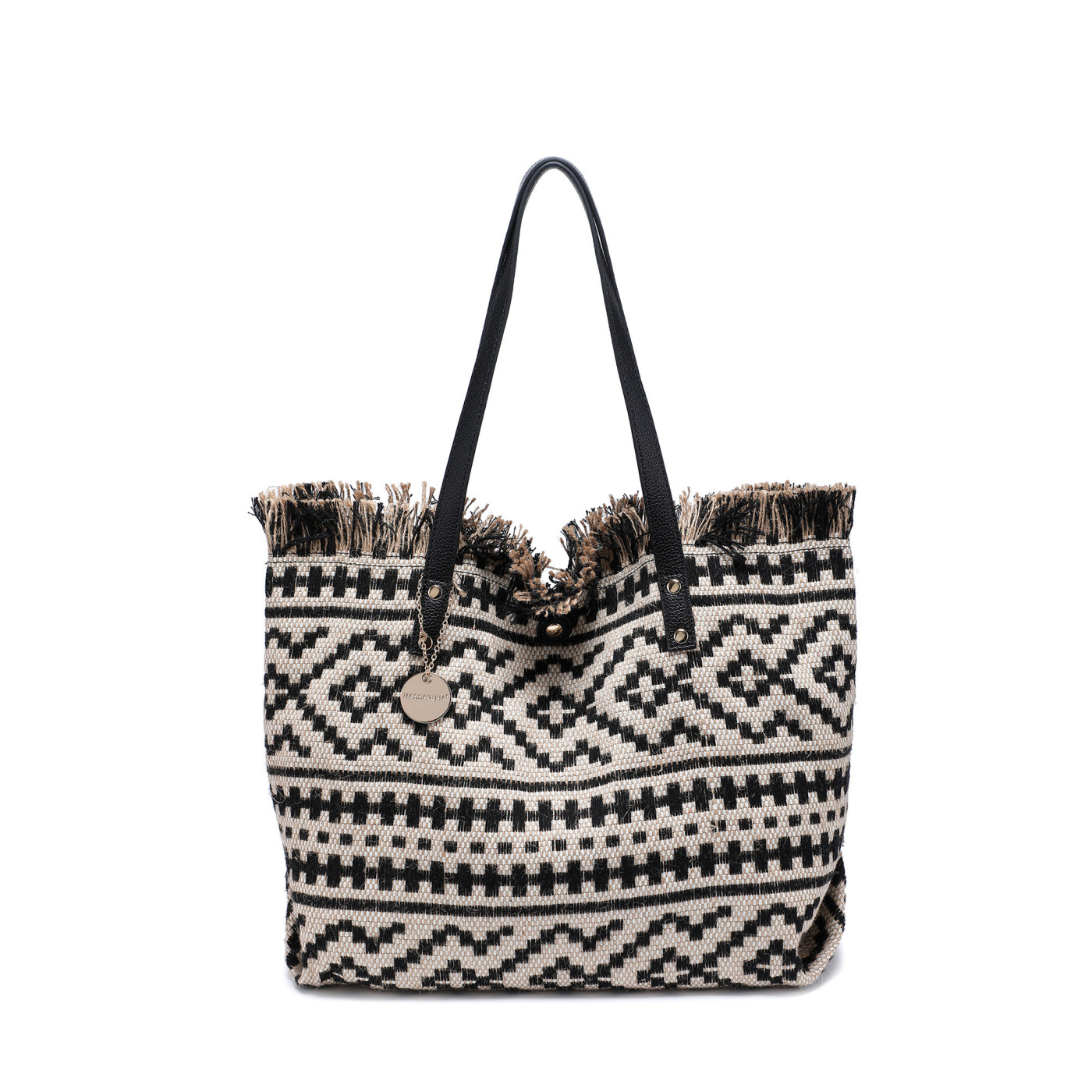 Patterned shopper bag with ruffles