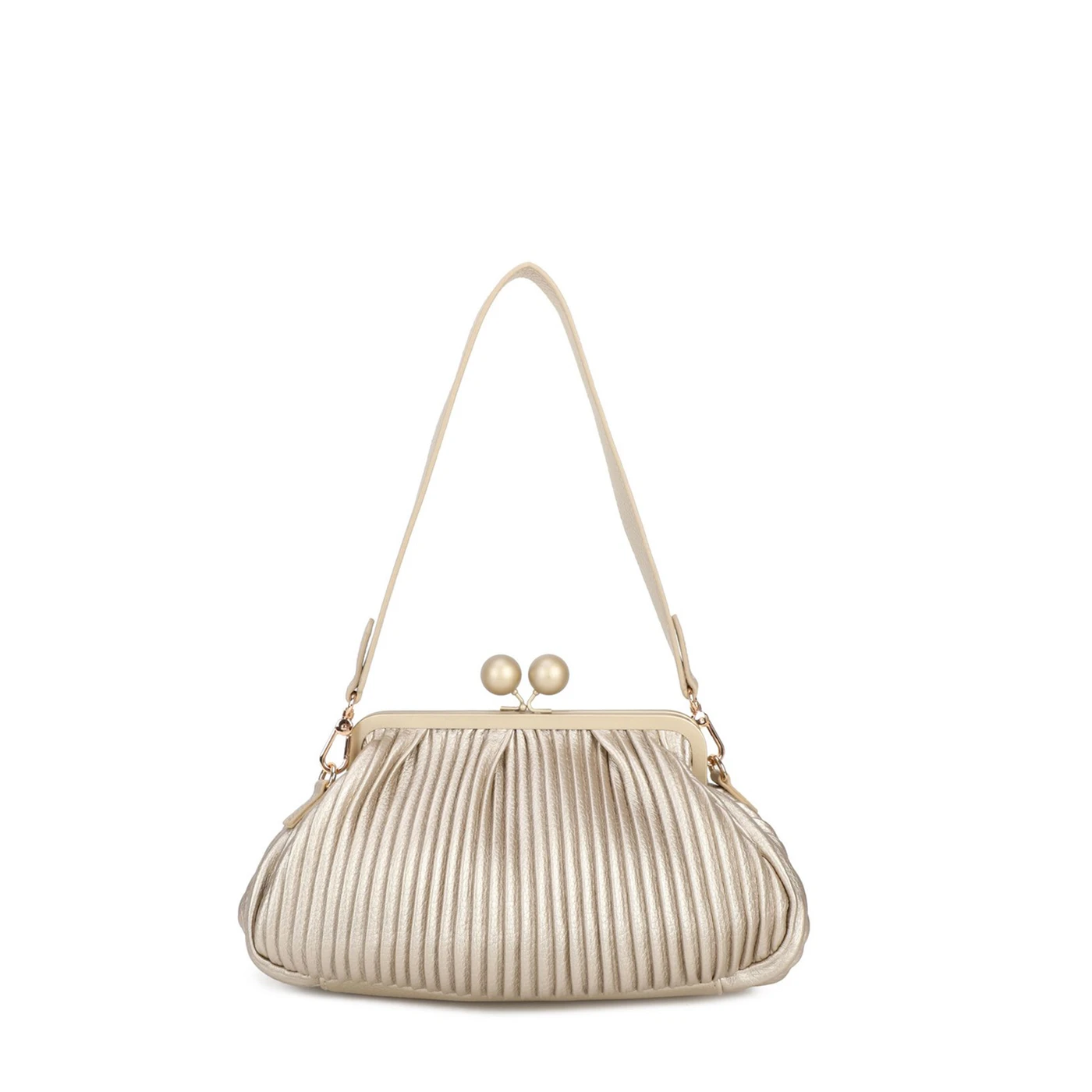 Shoulder bag with kiss lock closure