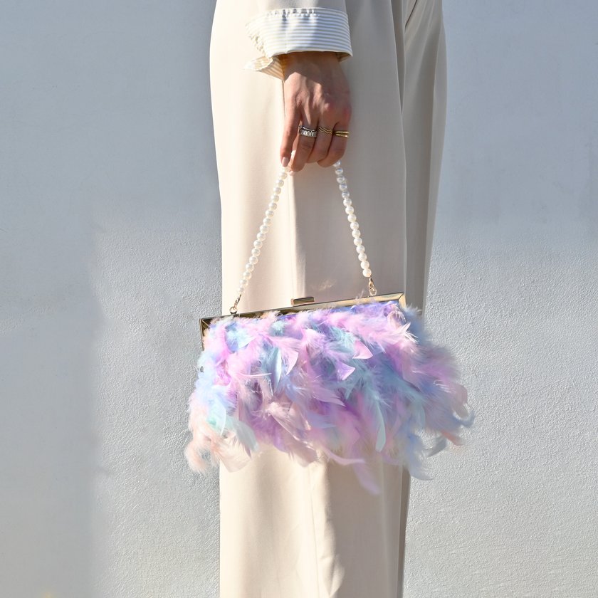 Women's clutch with feathers