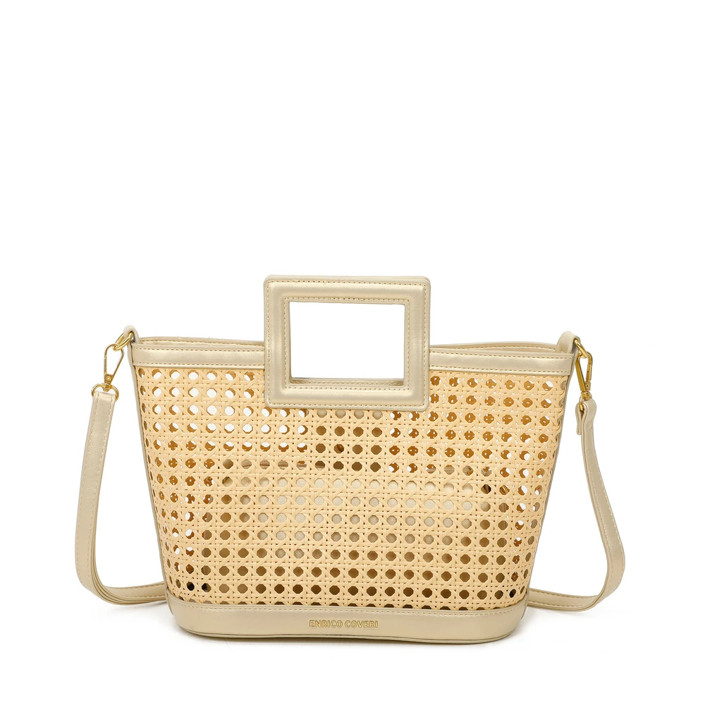 Shopper bag in raffia with holes