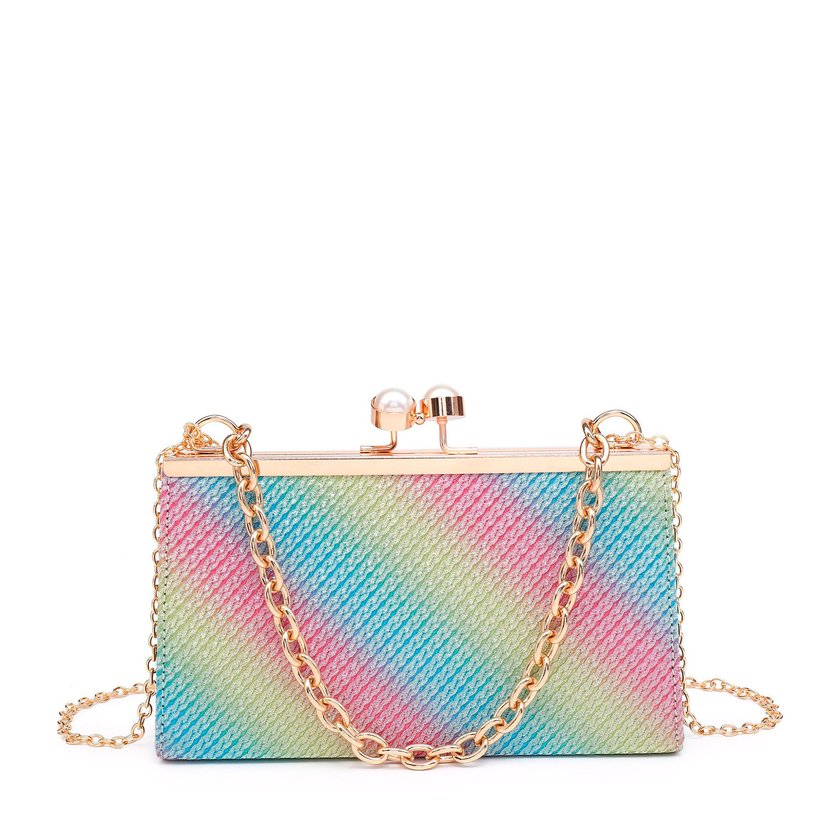 Bolso de fiesta con asa de cadena y perlas en el cierre GB