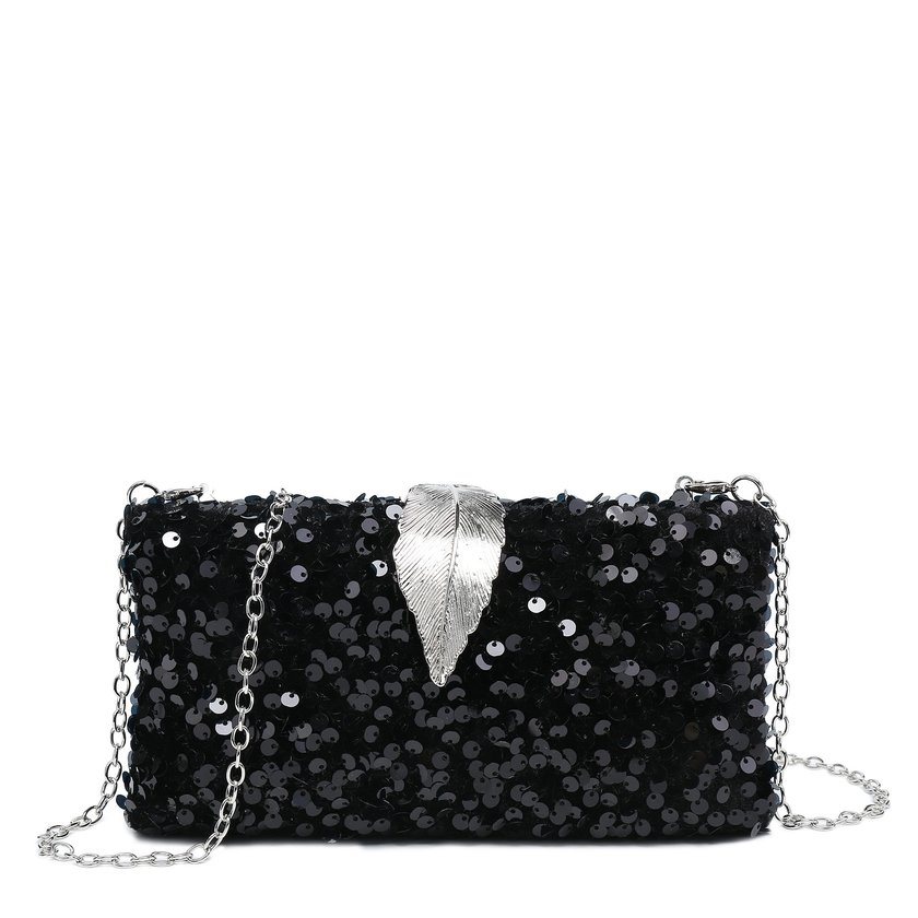 Pochete com fecho em folha e lantejoulas GB