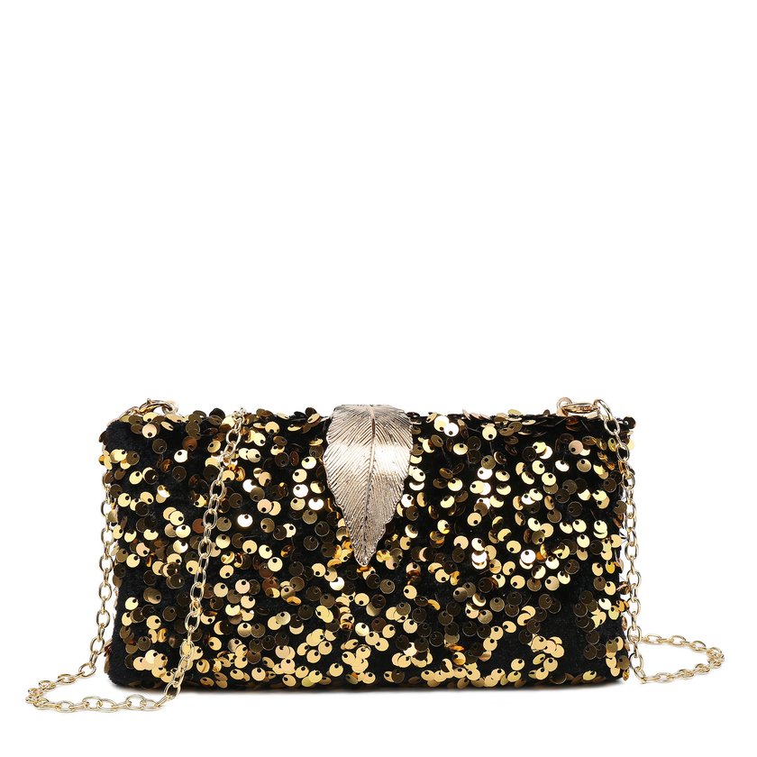 Bolso con cierre de foil y lentejuelas GB