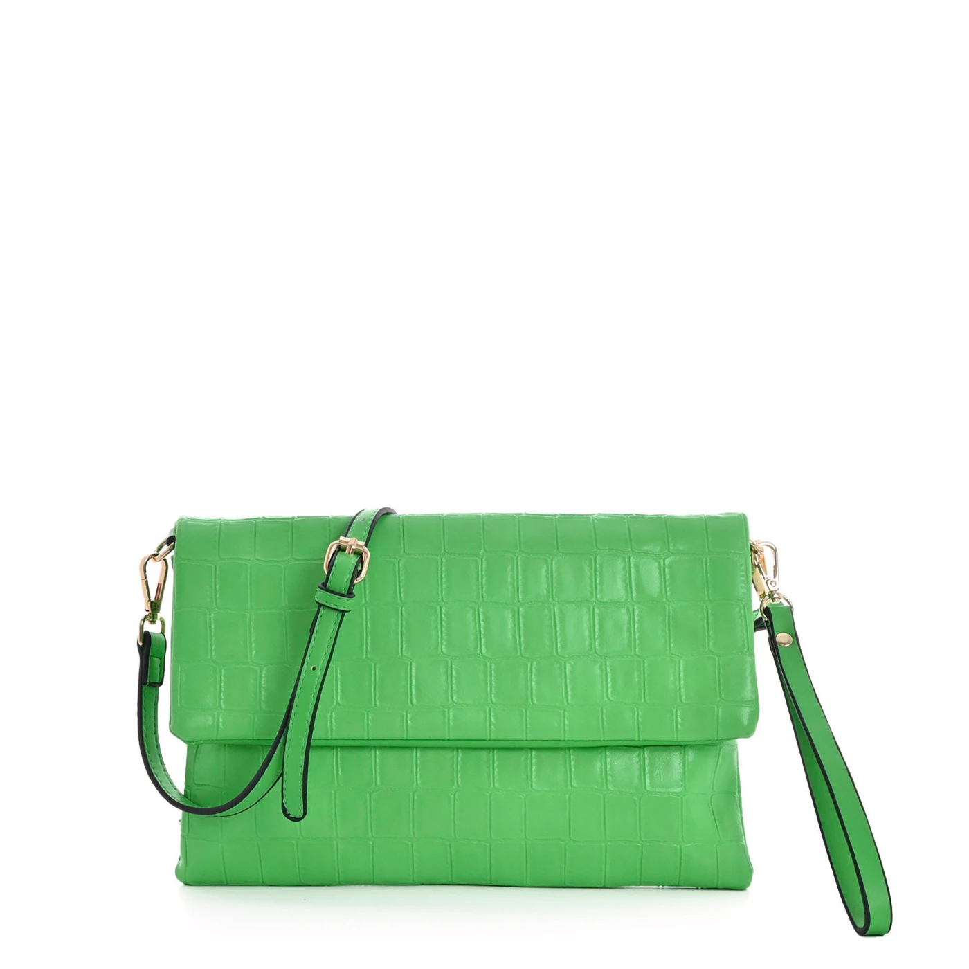Clutch style bag with GB closure and flap