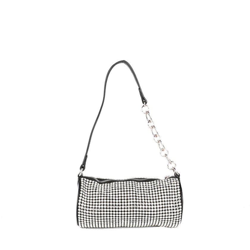 Pochette fiesta plateada con brillantes y cadena GB