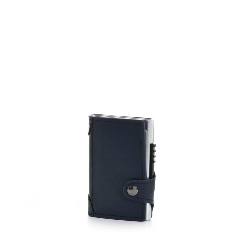 Leather card holder with details and GB button closure