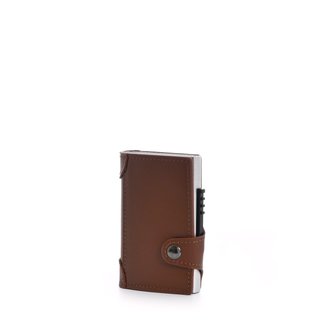Leather card holder with details and GB button closure