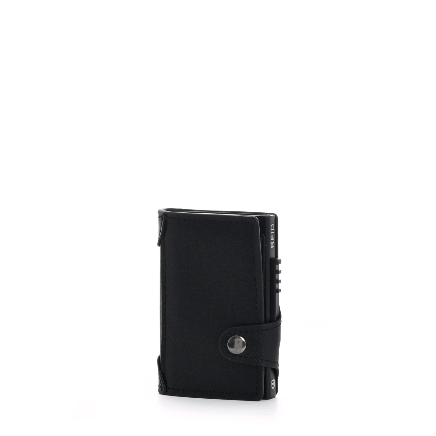 Leather card holder with details and GB button closure