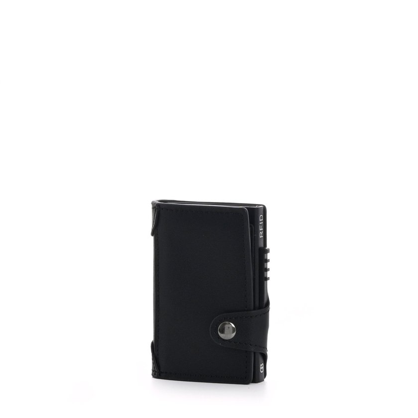 Leather card holder with details and GB button closure