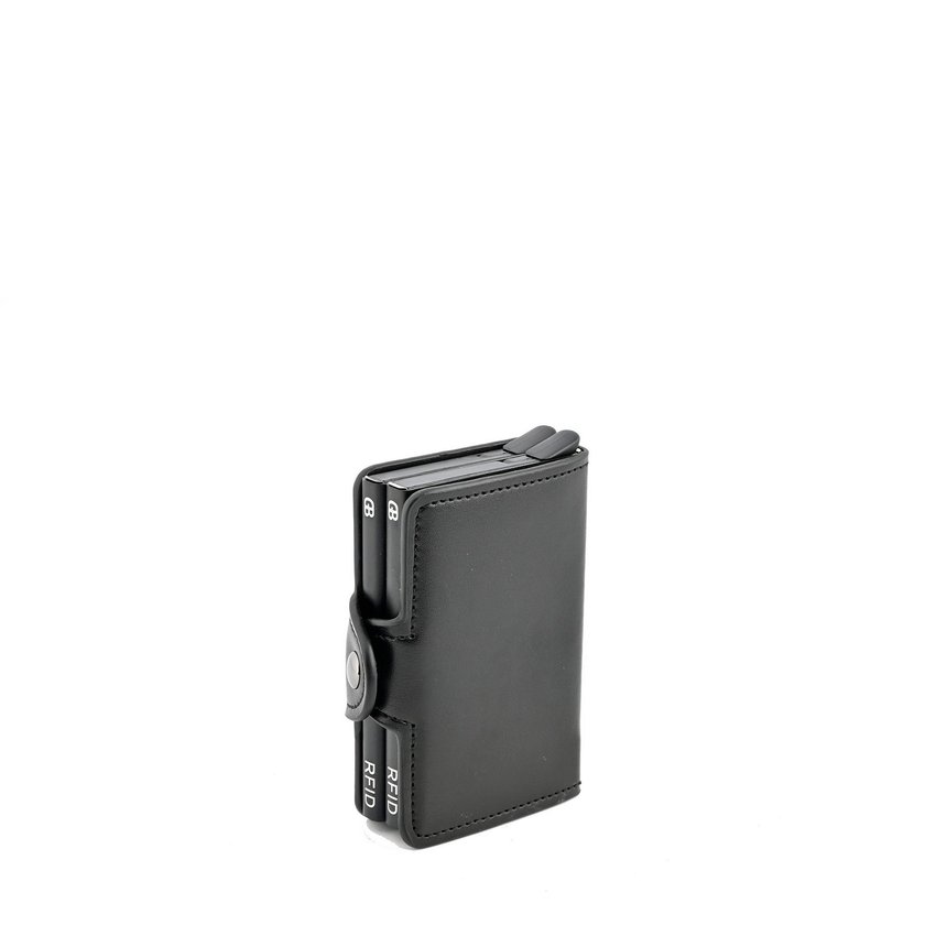 Porta-tarjeta negro en cuero con doble compartimiento GB