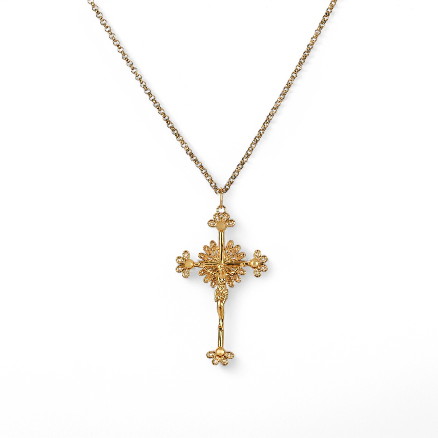 Colar filigrana crucifixo semi jóia GB