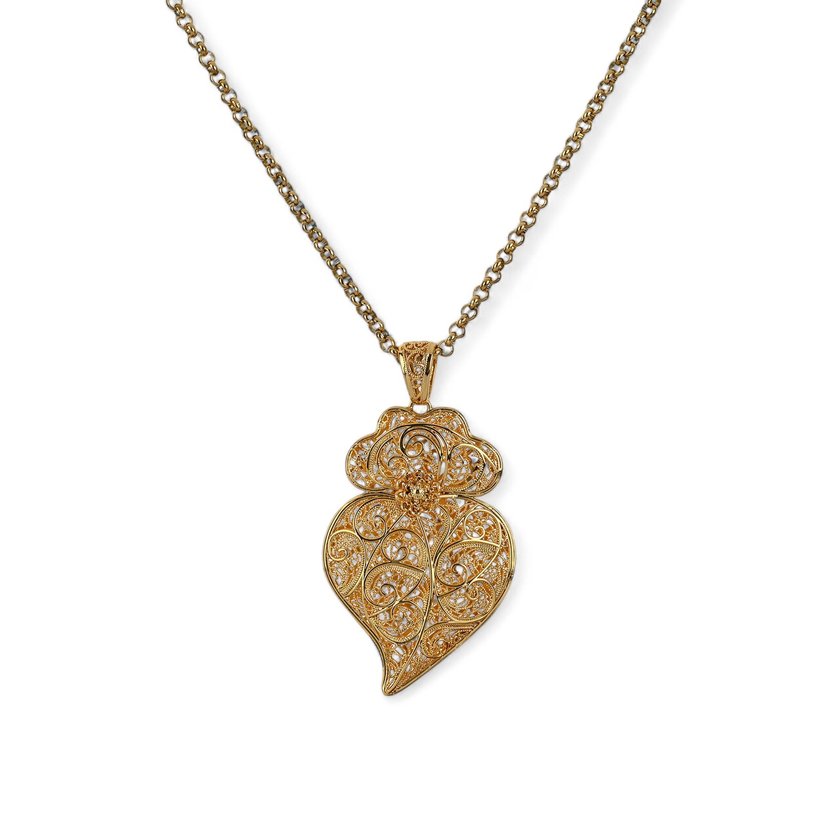 Gold plated necklace big coração de viana GB