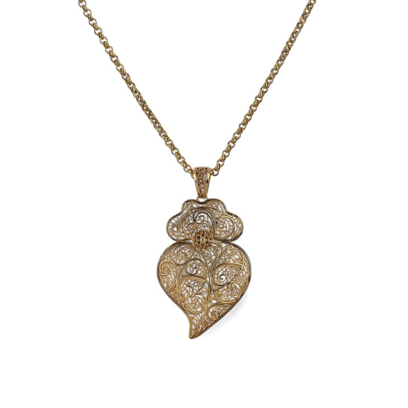 Gold plated necklace big coração de viana GB