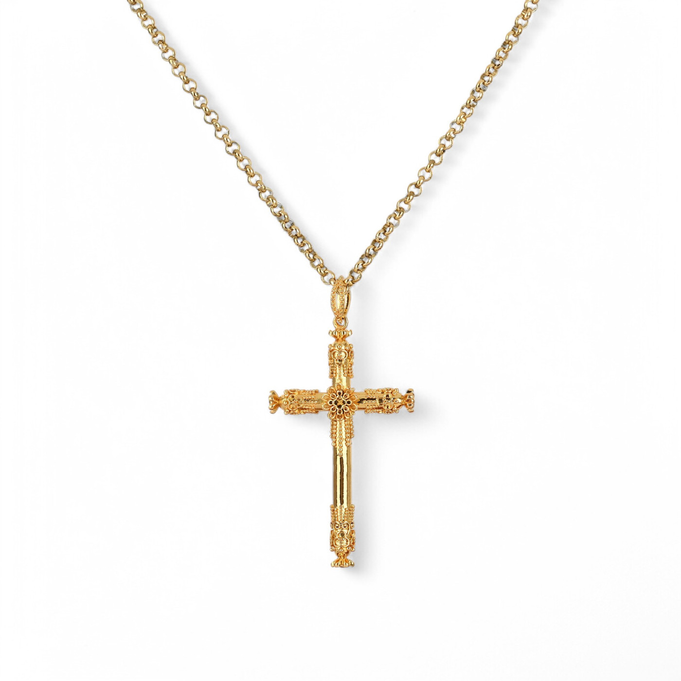 Colar semi jóia filigrana crucifixo GB