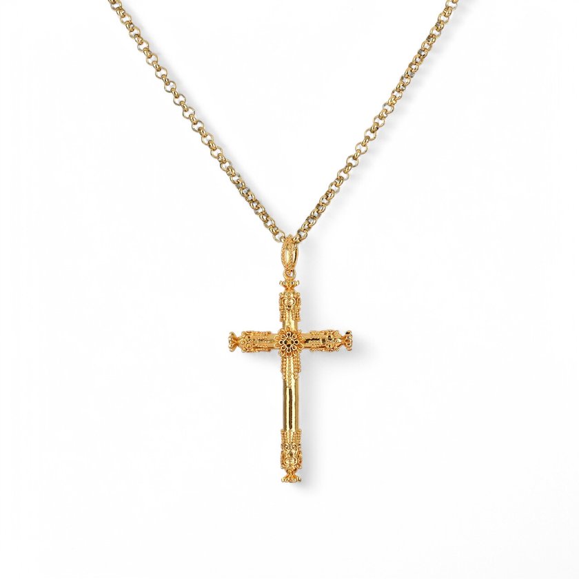Collar semi joya filigrana crucifijo GB