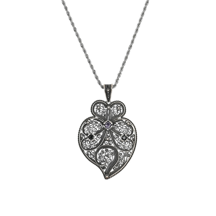 Collier coração de viana traditionnel avec pierres GB