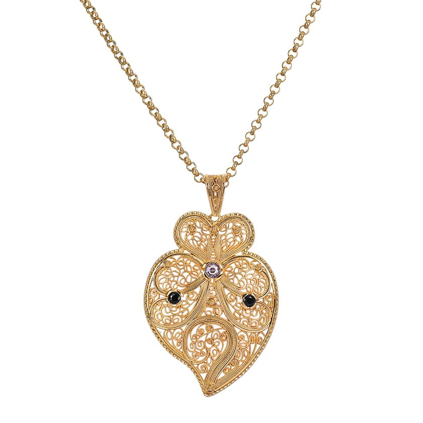 Collier coração de viana traditionnel avec pierres GB