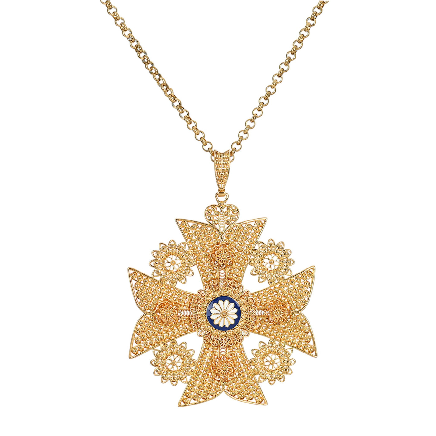 Collar semi joya cruz de malta filigrana GB