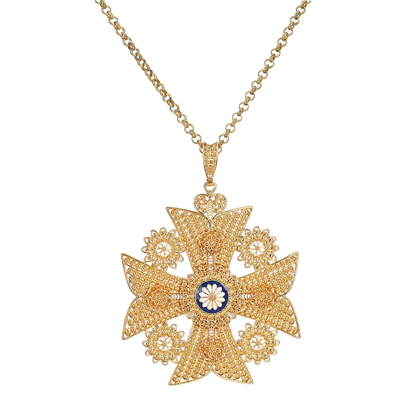 Cross of malta filigree semi precious necklace GB