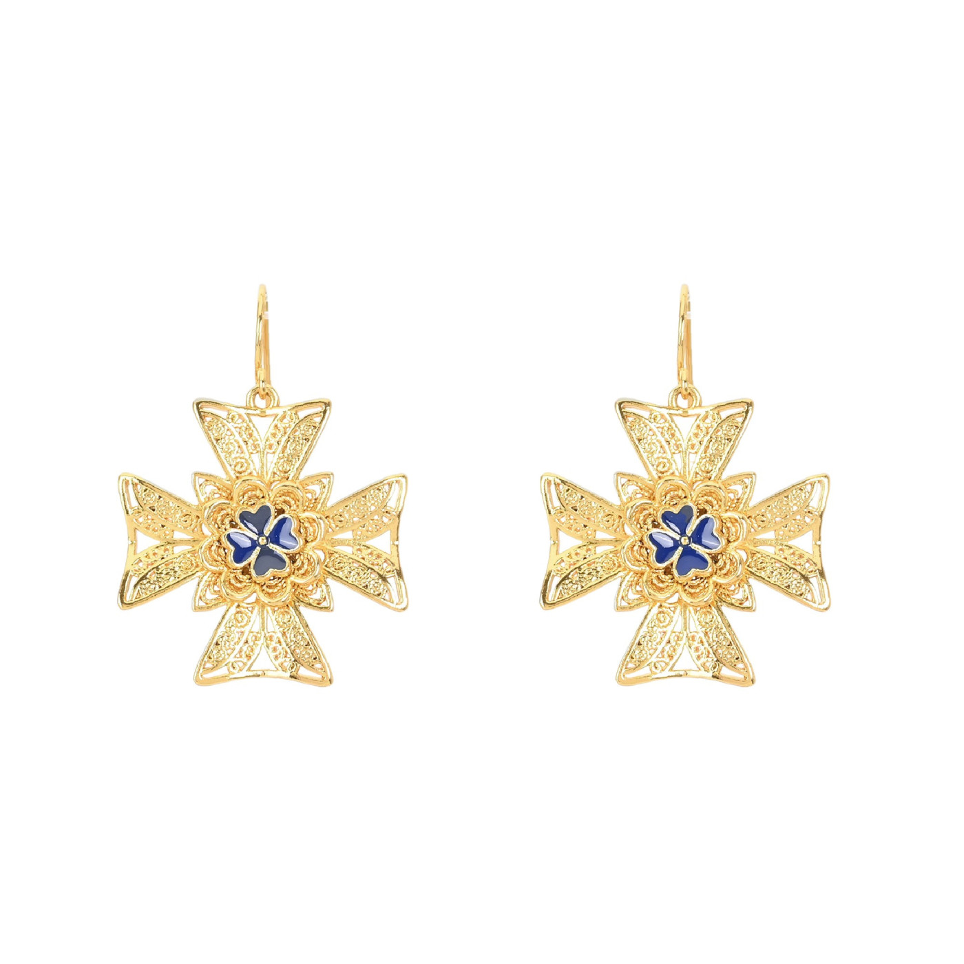Boucles d\'oreilles Encantos Portugal croix de malta bleue