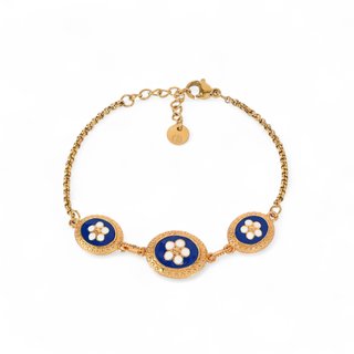 Bracelet plaqué or 3 fleurs ovale GB