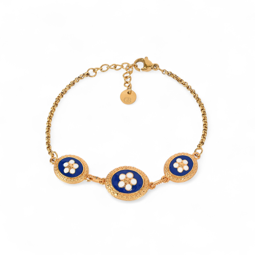 Pulseira banho ouro 3 flores ovais GB