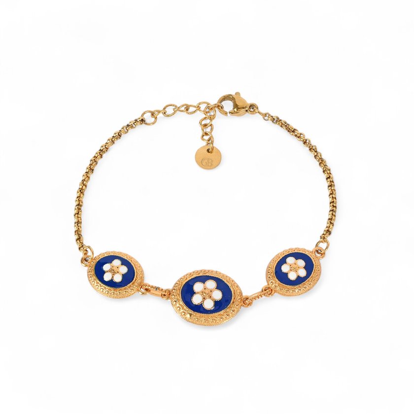 Bracelet plaqué or 3 fleurs ovale GB