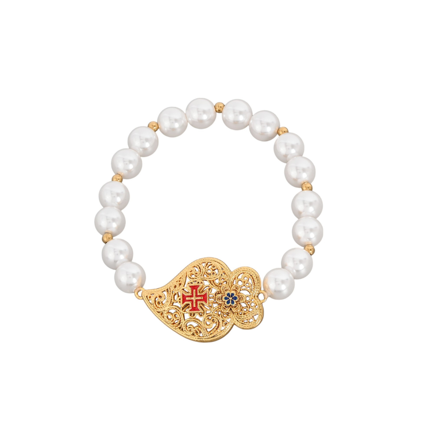 Pulseira pérolas coração de viana com cruz GB
