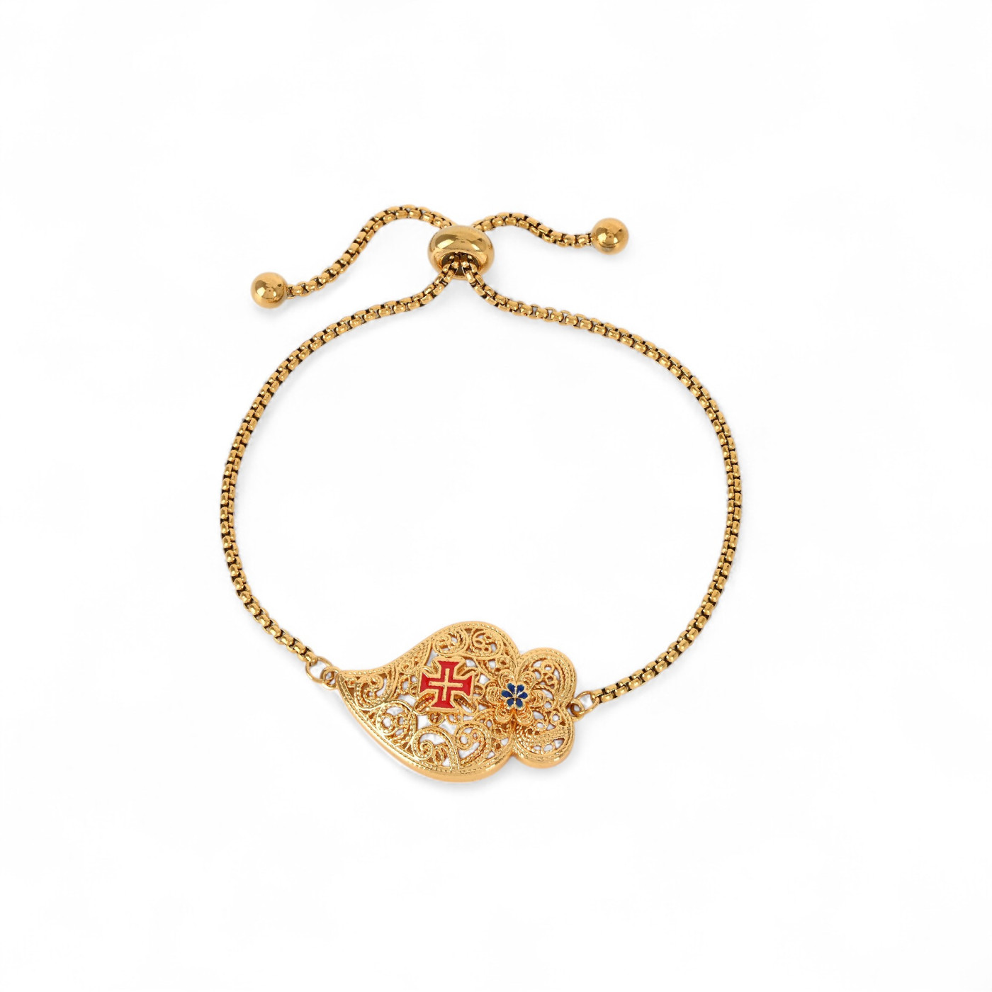 Pulsera ajustable coração de viana con cruz GB
