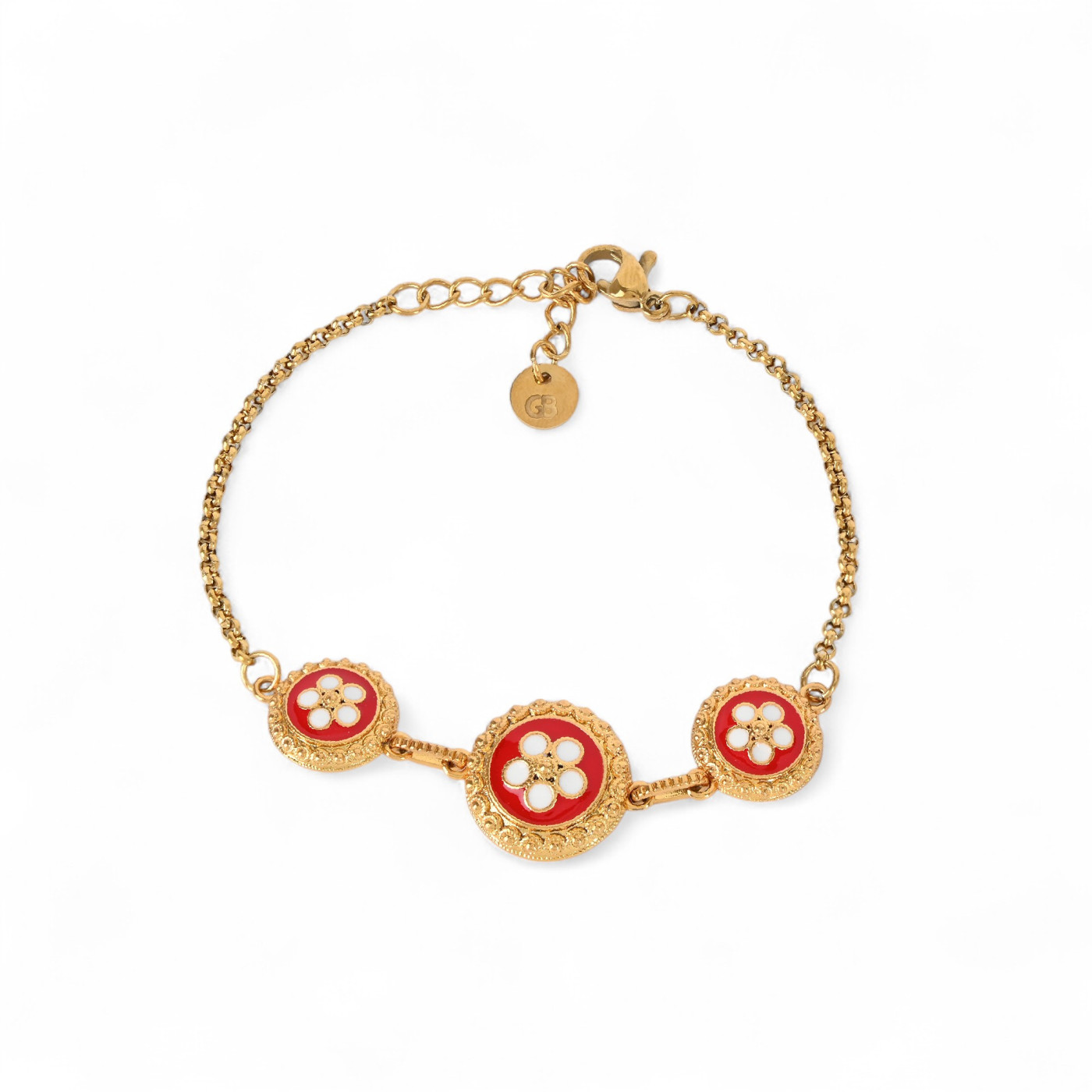 Pulsera baño de oro 3 flores tradicionales GB
