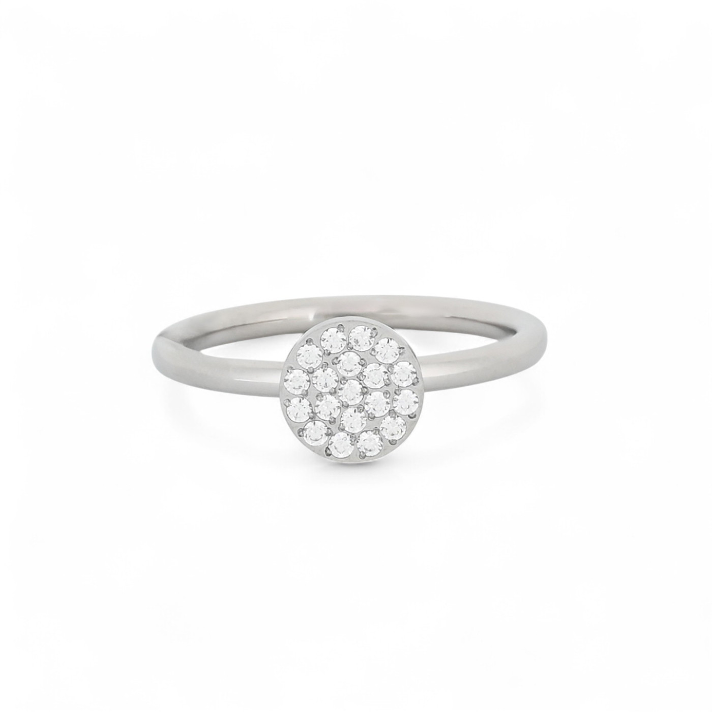 Thin round steel ring with zirconias