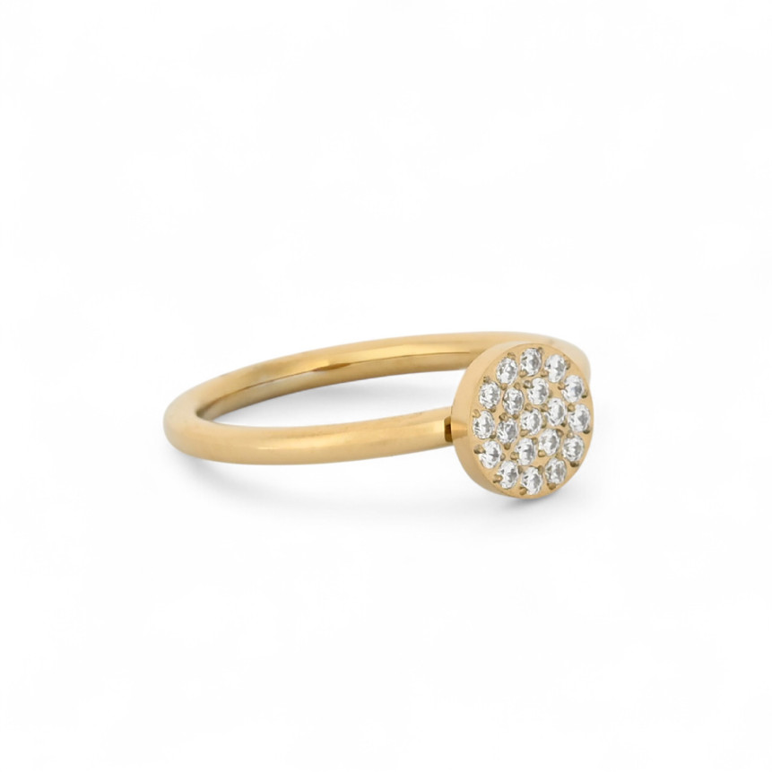 Anello sottile rotondo in acciaio con zirconi