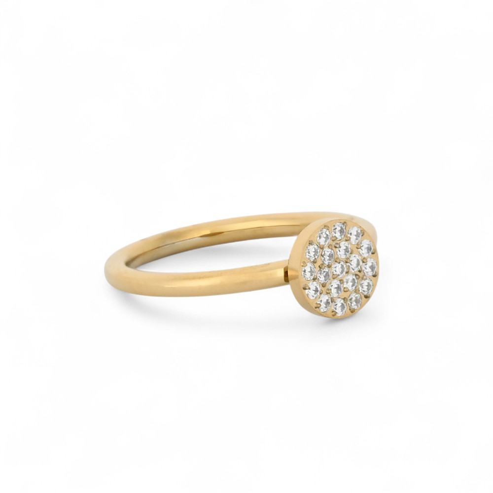 Anello sottile rotondo in acciaio con zirconi