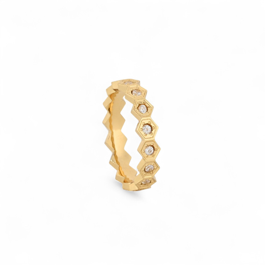 Hexagon stainless steel ring with zirconias GB