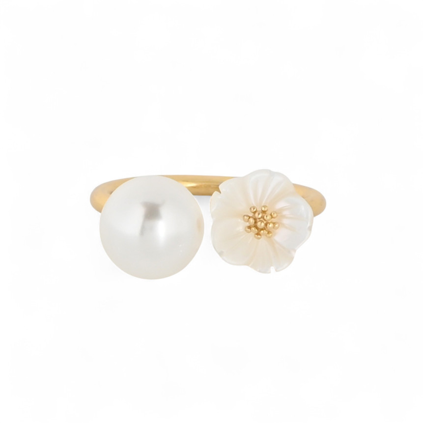 Anillo semi joya flor nácar y perla GB