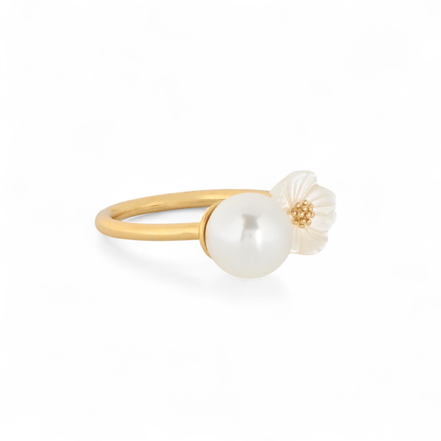 Anillo semi joya flor nácar y perla GB