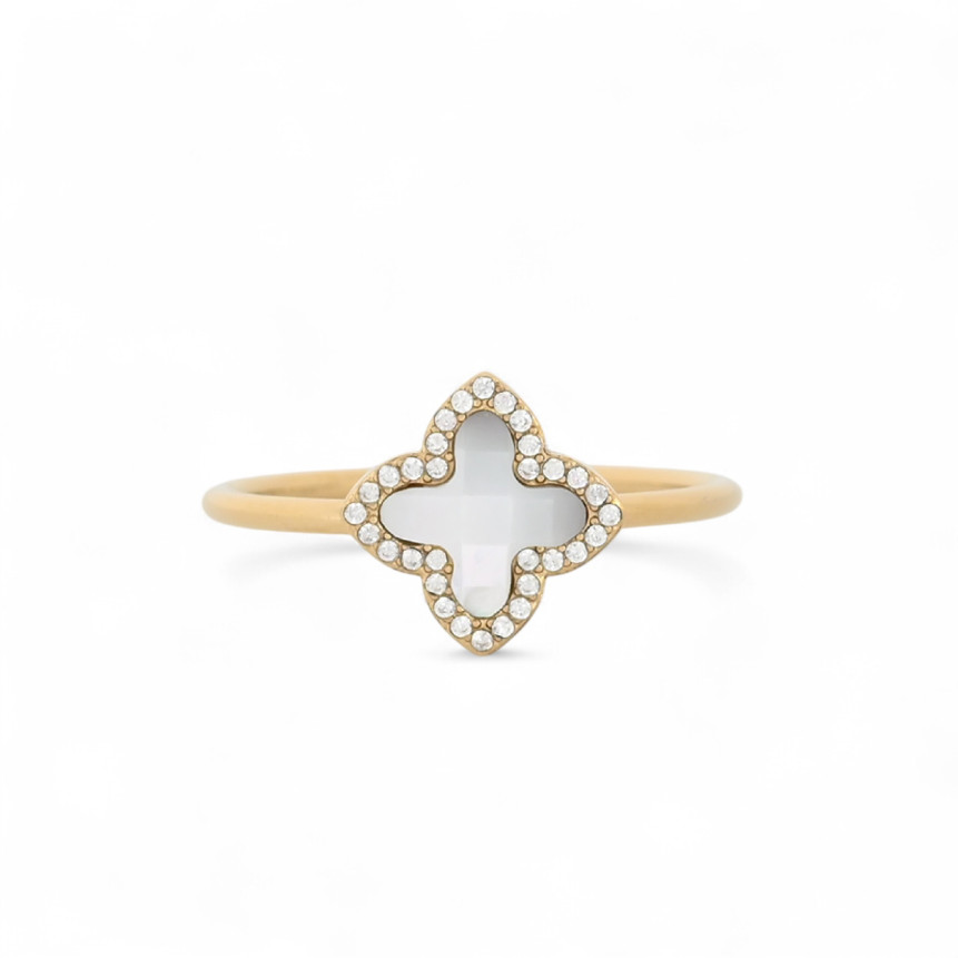 Anello in acciaio rettangolo pietra trifoglio GB