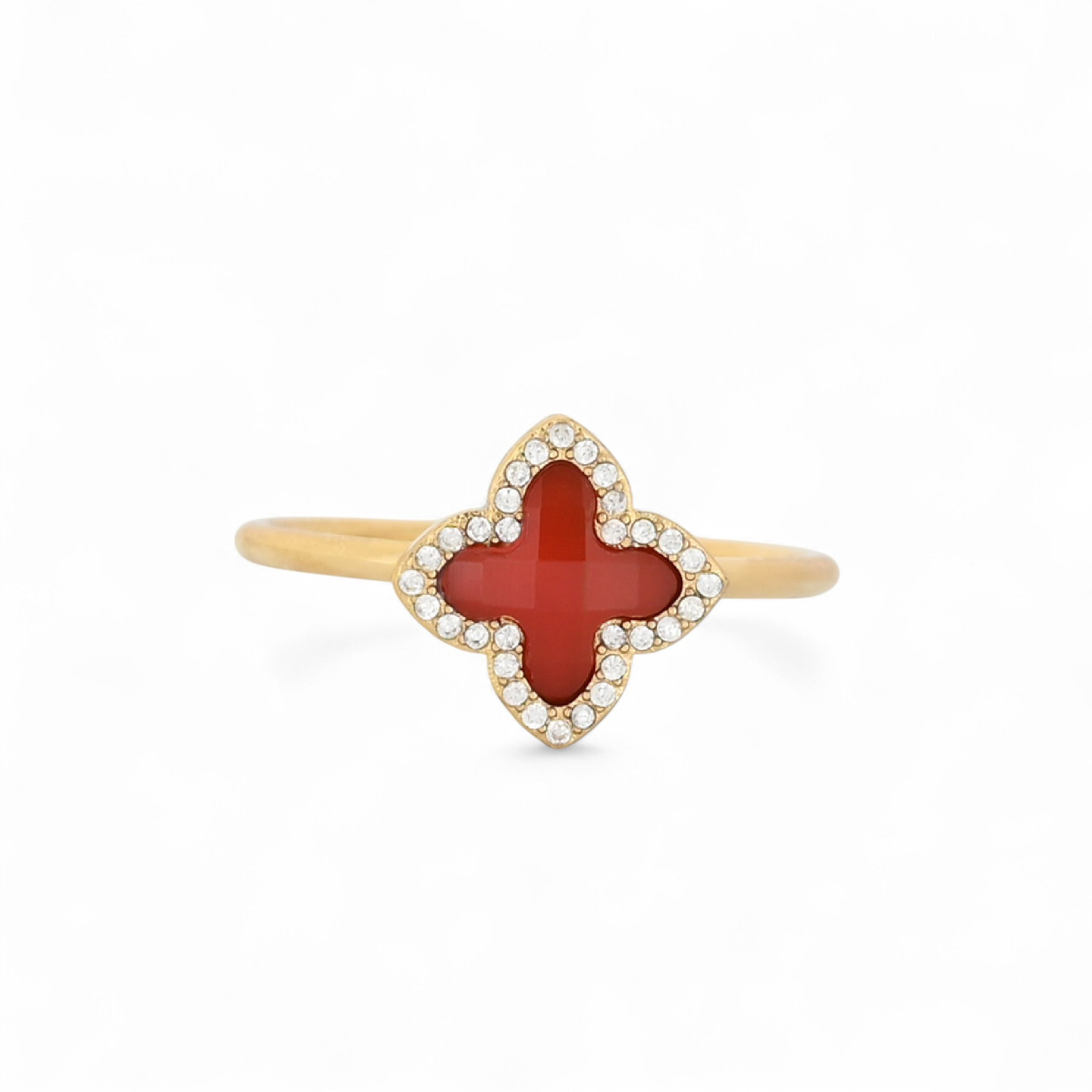 Anello in acciaio rettangolo pietra trifoglio GB